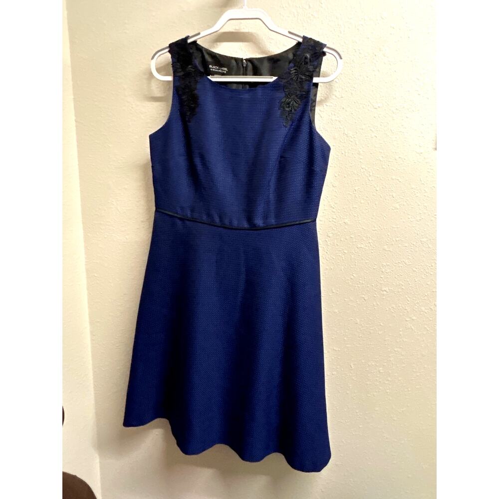 Black Label by Evan Picone Blue Textured Floral Dress Size 10 Sleeveless texture